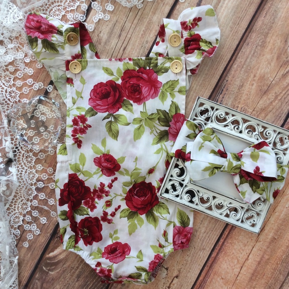 Boutique Baby Halter rose Romper & Headband